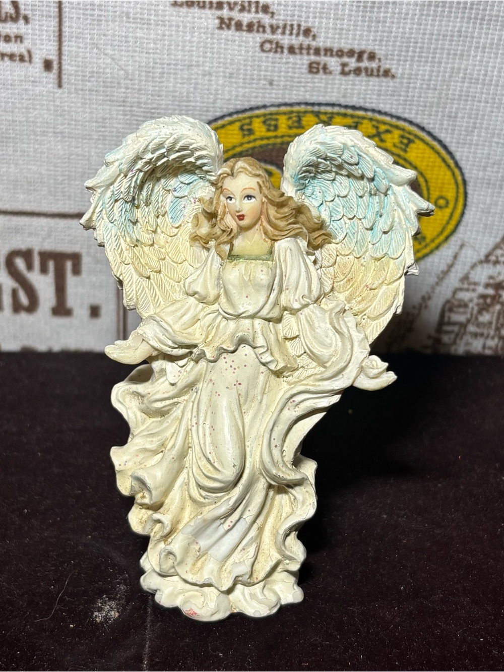 Cream and Light Blue Angel Figurine